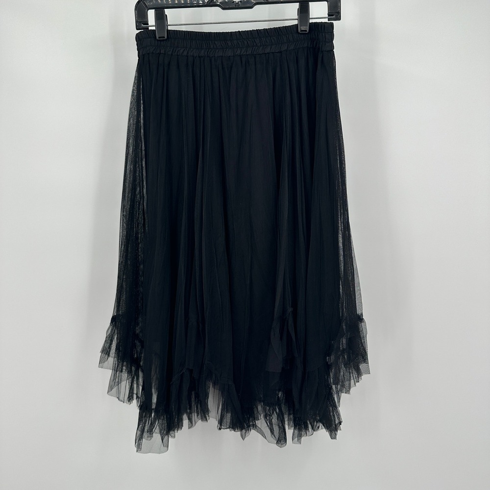 Womens Whimsigoth Dark Romance Black Tulle Layered Skirt Size‎ L Asymmetric Hem